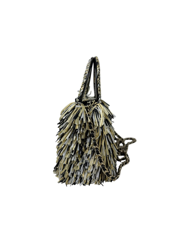Raffia and Straw Fringe Flap Bag