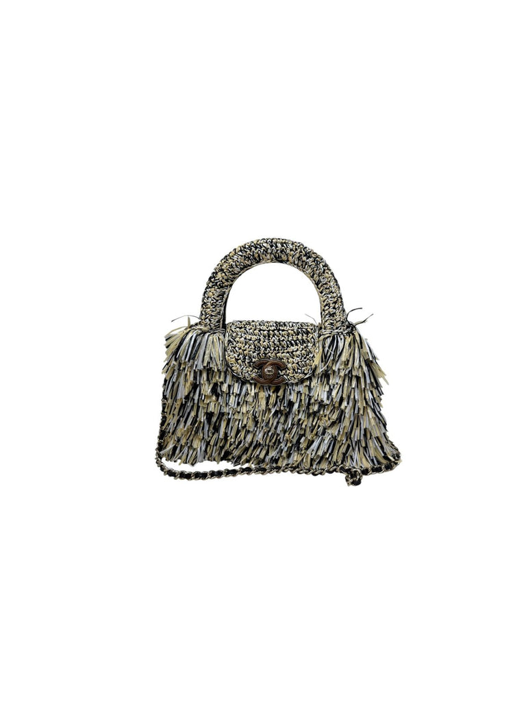 Raffia and Straw Fringe Flap Bag