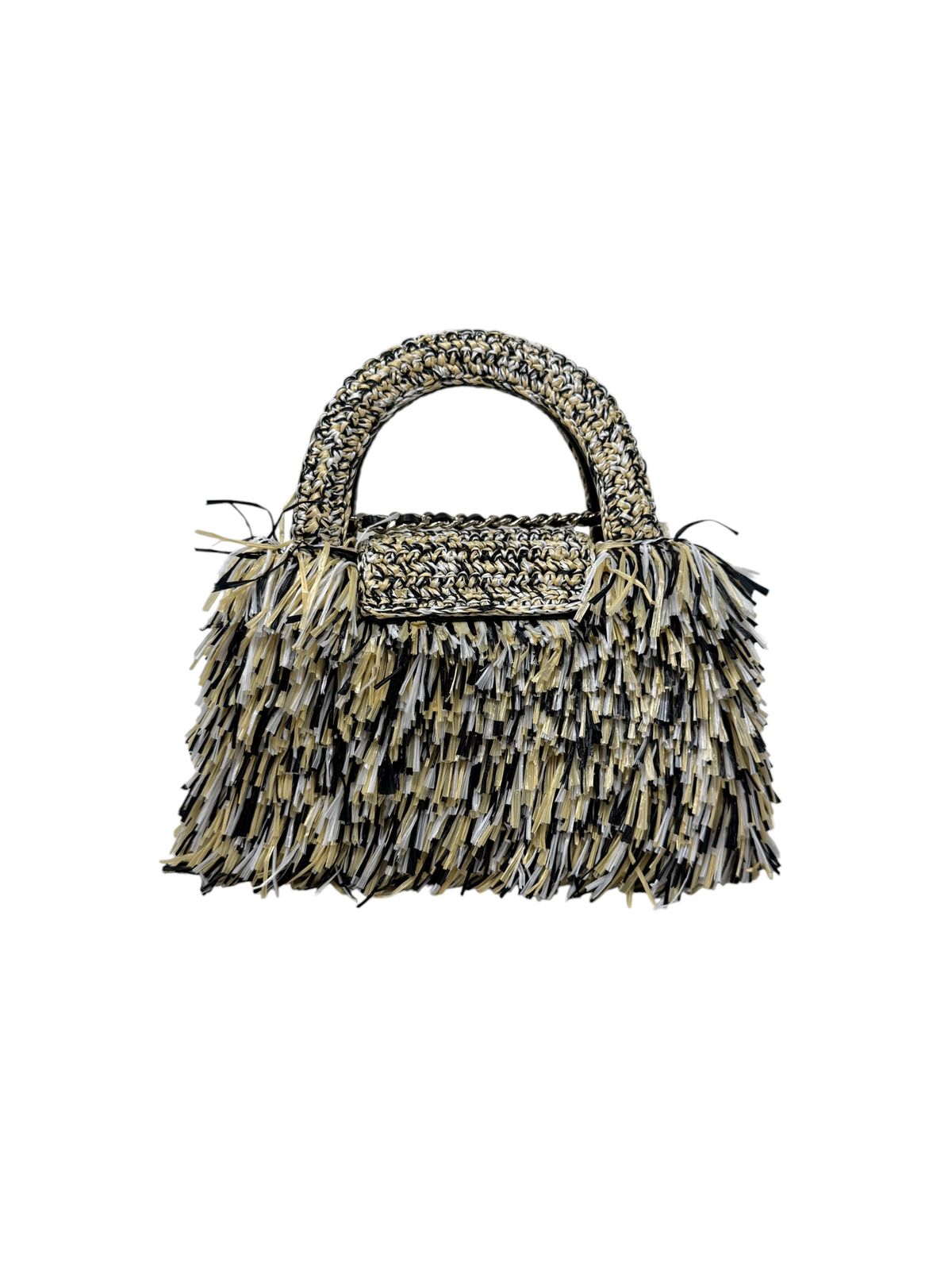 Raffia and Straw Fringe Flap Bag