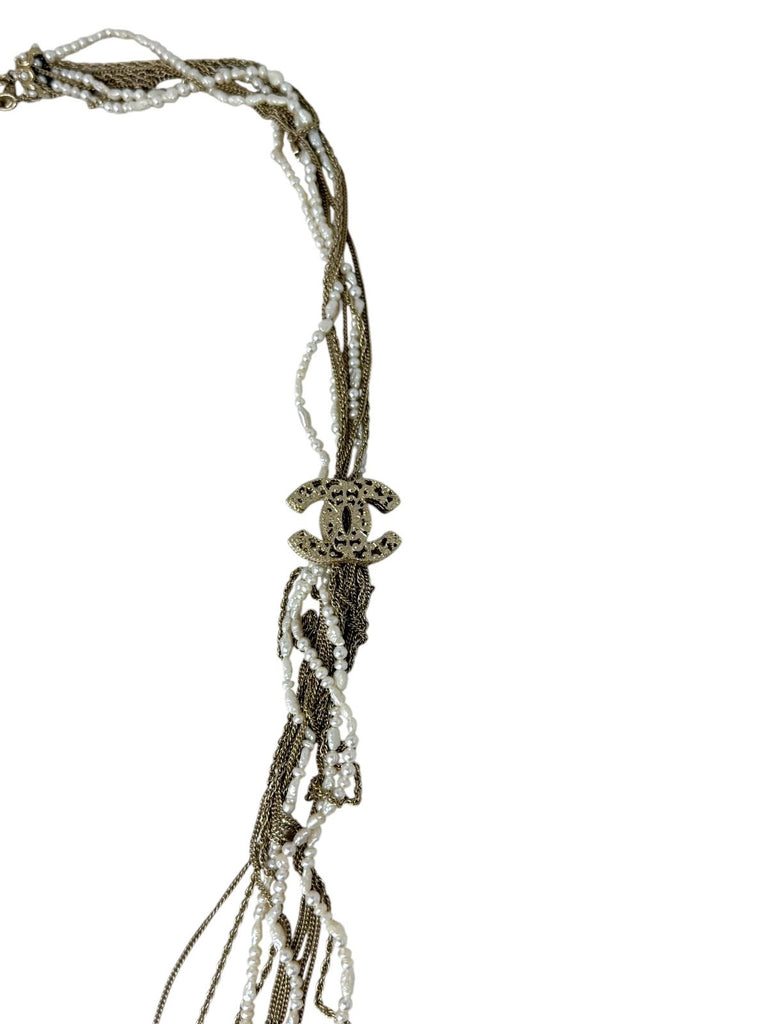 Multi-Strand Pearl & Chain Belt Necklace