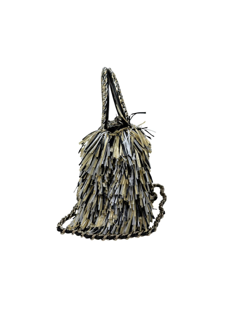 Raffia and Straw Fringe Flap Bag