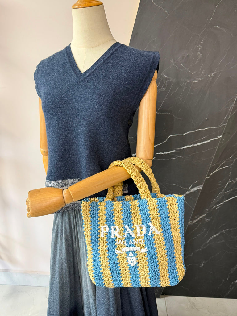 Small Striped Raffia Tote