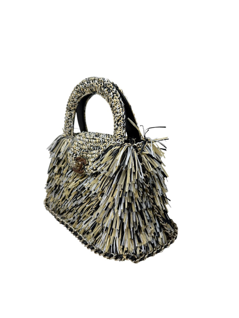Raffia and Straw Fringe Flap Bag