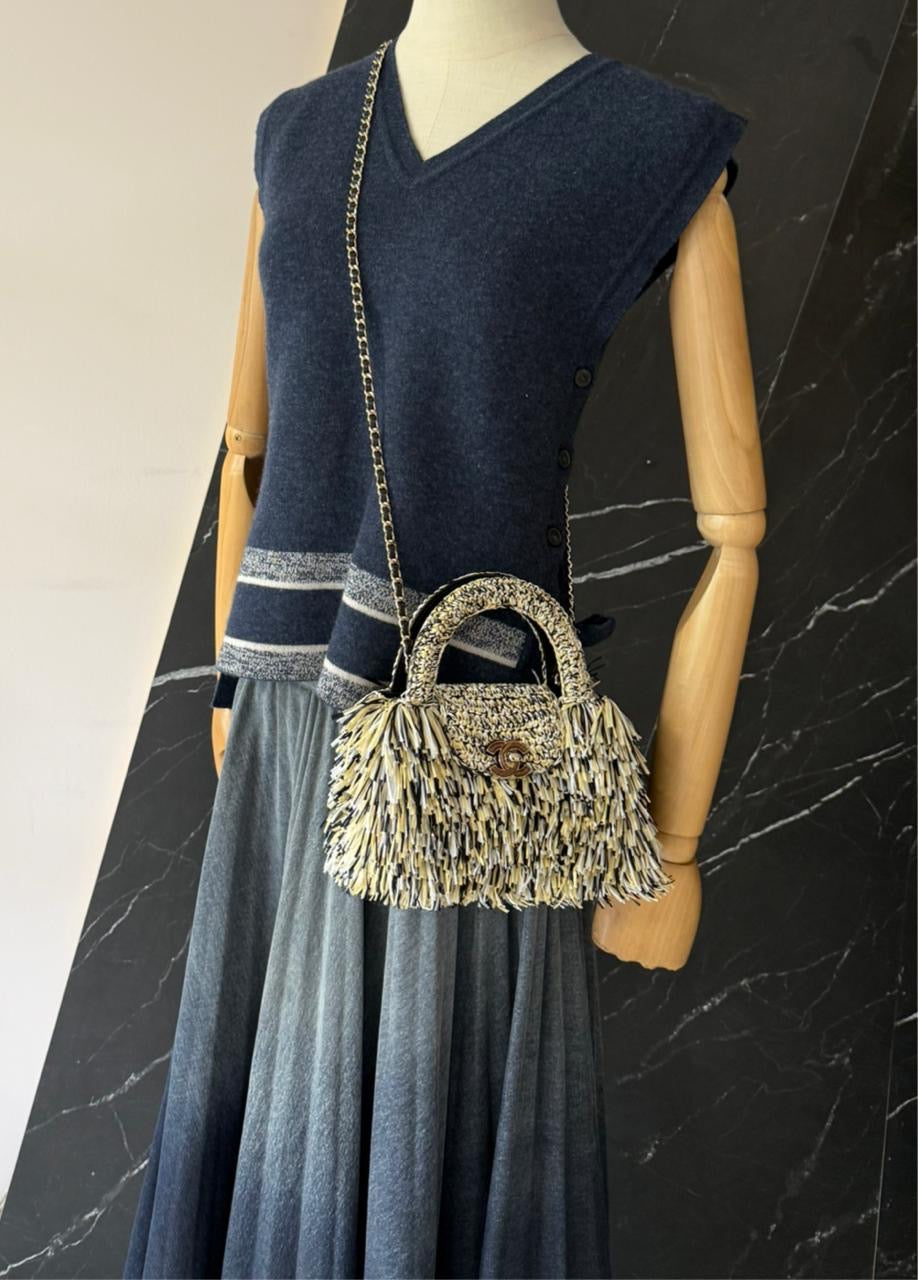 Raffia and Straw Fringe Flap Bag